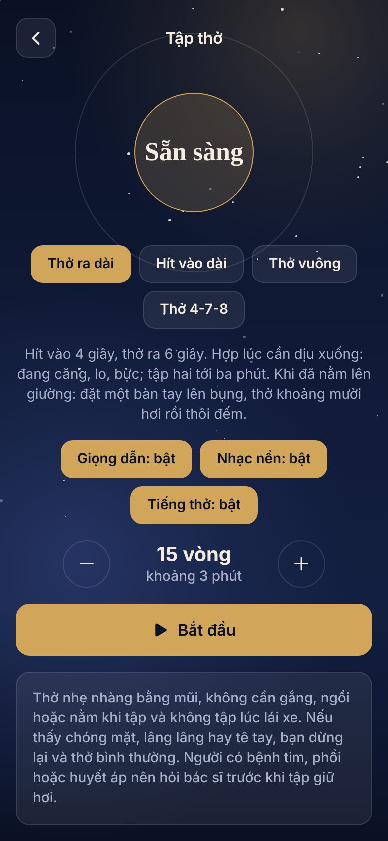 Màn hình tập thở có giọng dẫn